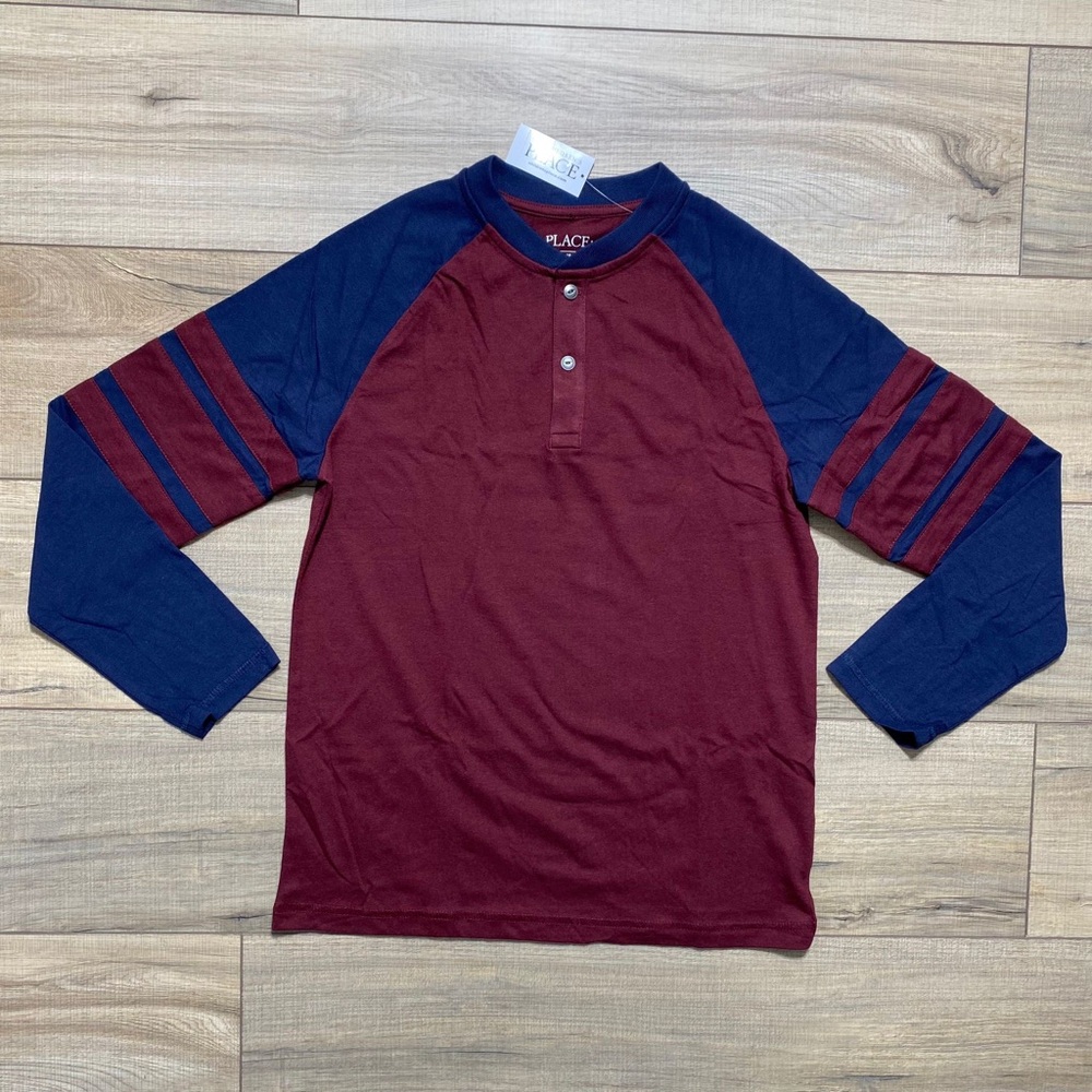 The Children's Place Boys Striped Arm Long Sleeve Henley Top Size Large Red Blue
